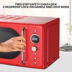 Total Chef Retro Microwave Oven | 20L / 0.7 Cu Ft | Quick Start & Defrost By Weight/Time | 8 Pre-set Cooking Modes For Coffee, Rice, Pasta, Potato, Reheat, Fish, Pizza, Popcorn | 700W | Red