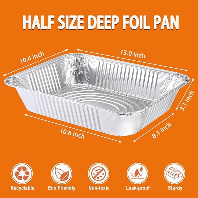 Aluminum Foil Pans 9x13 Disposable – 30 Pack Half Size Aluminum Foil Heavy Duty deep Steam Table Pan, Tin foil Turkey Sheets Tray Chafing Grill Accessories for Cooking, Baking, Storing, Food Prepping
