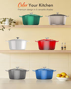 Nuwave 6QT Healthy Enameled Cast Iron Dutch Oven Pot with Lid, Heavy Duty 7-Layer Enamel, Enhanced Rust Protection, Dual Handles, Oven Safe to 500°F for Sourdough Bread Baking, Braise, Stew, Roast