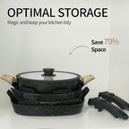 23PCS Ceramic Nonstick Cookware Set, Nonstick Detachable Handle Ceramic Cookware, Induction Kitchen Cooking Set with Removable Handle,include Frying Pans & Saucepans Oven Safe(Black)