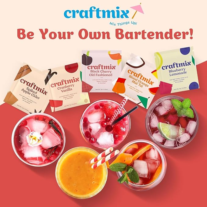 Craftmix Cranberry Vanilla Mix, Makes 12 Drinks, Cranberry Cocktail Mixer, Instant Skinny Cocktail and Mocktail Mix - With Real Fruit - Vegan Low Carb, Low Sugar, Non-GMO, Gluten Free, Easy to Mix