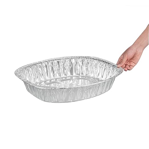 Foil Lux 17.9 x 14.2 x 3.3 Inch Oval Roasting Pans, 50 Oven-Ready Foil Pans - Freezable, Heavy-Duty, Aluminum Foil Disposable Baking Pans, For Cooking Turkey, Chicken, And More - Restaurantware