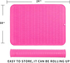 Silicone Dish Drying Mat for Multiple Usage,Easy clean,Eco-friendly,Heat-resistant Silicone Mat for Kitchen Counter or Sink,Refrigerator or Drawer Liner Rose 2XL 24 inches x 18 inches