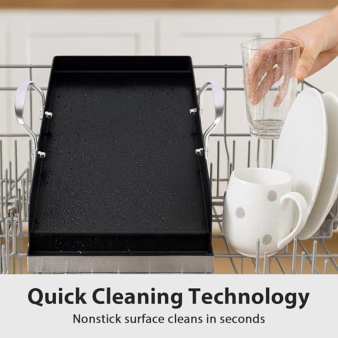 Utheer 19.5" x 10" Ceramic Nonstick Stainless Steel Griddle for Gas, Charcoal & Grill, Large Stove Top Griddle, Non-Toxic, PFAS/PFOA/PTFE Free, Oven Up to 500°F, for BBQ, Camping & Kitchen