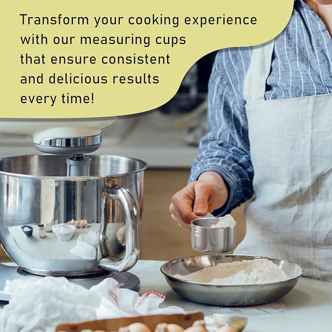 2PCS 1/2Cup (120ml, 4oz) Single Measuring Cup, Stainless Steel Measure Scoop, Metric and US Measurement, Dishwasher Safe