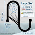 6 S-Shaped Hooks with Anti-Fall System. Anti Drop S-Shaped Hook with Safety Buckle to Prevent Falls. Heavy Duty. (Black, 4in Long (Diameter Rod<1.2in))