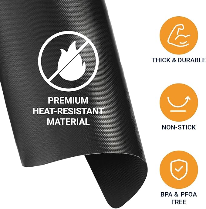 Toaster Oven Liners for Bottom of Oven (6 Pack) Reusable Non-Stick Heat Resistant Toaster Liners, Compatible with Ninja, Cuisinart, Emeril Lagasse & More, Toaster Mat, 12"x12" (Black)