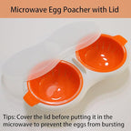 2 Cavity Microwave Egg Poacher, Microwavable Poached Egg Cooker with Lid & Handle Double Layer Microwave Egg Poacher Boiled Eggs Maker Poached Egg Cup for Breakfast with Oil Brush