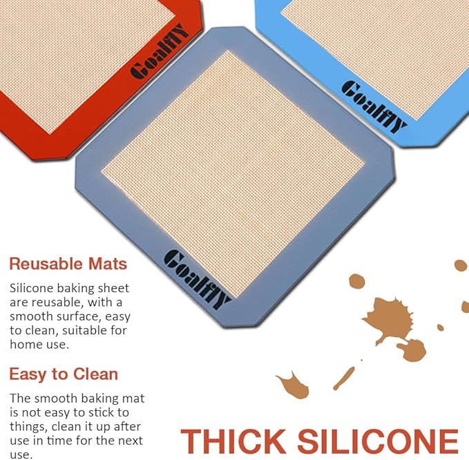 8 Inch Square Silicone Baking Mat, Set of 3 Silicone Cooking Mat for 8 Inch Cake Pan, Silicone Mat for Baking, Silicone Mat for Baking Sheet (Red, Blue, Grey)