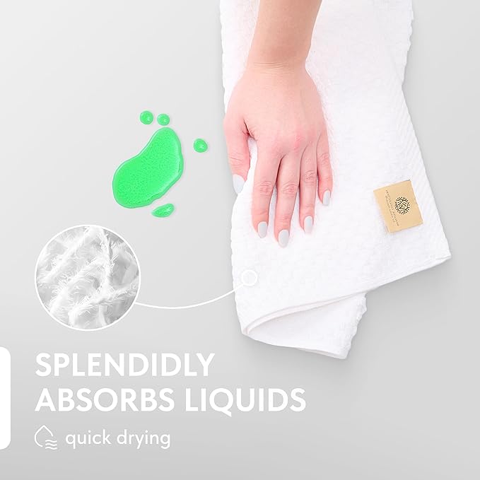 Super Absorbent Kitchen Towels 12 Pack - Premium 100% Cotton Kitchen Towels, 450GSM Thick Machine Washable White Dish Towels for Kitchen Drying, Cleaning, Dobby Weave, Unmatched Quality