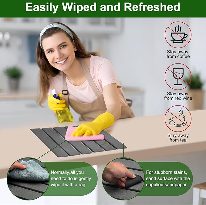 Stone Dish Drying Mat For Kitchen Counter, 16 x 12 Inch Collapsible Stone Drying Mat, Quick Dry Absorbent Diatomaceous Earth Mat, Self-Drying Dish Drying Mat For Dishes Sink Bathtub-Gray