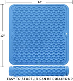 Silicone Dish Drying Mat for Multiple Usage,Easy clean,Eco-friendly,Heat-resistant Silicone Mat for Kitchen Counter or Sink,Refrigerator or Drawer liner Lichen BlueL M 12 inches x 12 inches