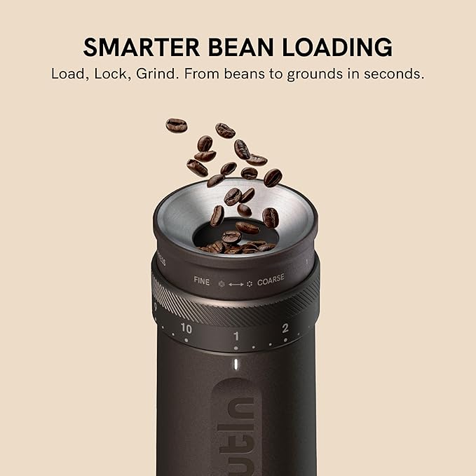 OutIn Fino Portable Electric Coffee Grinder,Adjustable Coffee Bean Grinder with 28 Precise Grind Setting,One-Button Burr Coffee Grinder with Fast‑Charge Battery, Auto‑Stop & Clog‑Protection