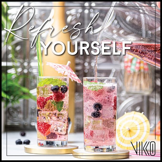 Vikko Water Glasses, Set of 4 Drinking Glasses, Thick and Durable Tumbler, 12.25 Ounce Tall Kitchen Glasses, Dishwasher Safe Highball Glass Tumbler, Heavy Duty Cups