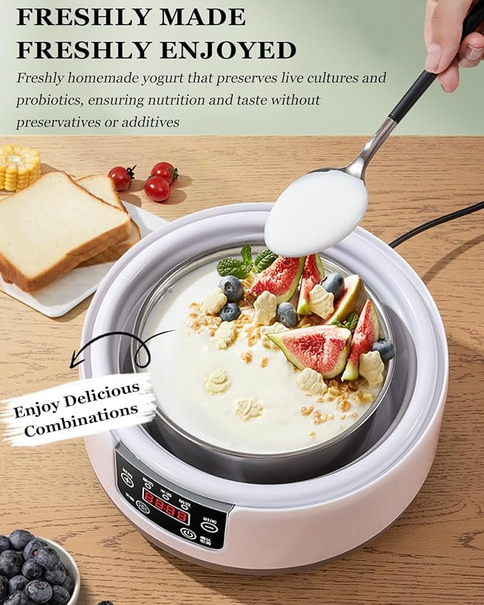 36 Hour Yogurt Maker, Automatic Digital Yoghurt Maker with Constant Temperature Control and Timer, Multifunctional Probiotic Yogurt Machine for Home Cheese, Fruit Wine (With 4 Glass Jars 42 Ozs)