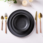 AmorArc Ceramic Dinnerware Sets, Wavy Rim Stoneware Plates and Bowls Sets, Highly Chip and Crack Resistant | Dishwasher & Microwave & Oven Safe Dishes set, Service for 6 (18pc)-Speckled Black