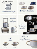 Gomakren 6 Ounce Cappuccino Cups with Saucers and Metal Stand, Stackable Coffee Cup Set of 4, Halloween Porcelain Espresso Cups for Coffee Drinks, Cappuccino, Latte, Americano, Tea, Gray