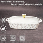 10" x 7" Ceramic Casserole Dish with Glass Lid, 1.3 QT Serving Soup Tureen,Chafing Dish for Buffet, Family Food preserve Tray, Catering Casserole for Party Style