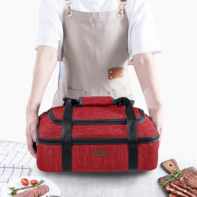 BAGSPRITE Insulated Casserole Carrier for Hot or Cold Food with Heat-resistant Mat, Fits 9" x 13" Baking Dish