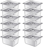 Mifoci 12 Pack Stainless Steam Hotel Pan with Lid, 1/2 Size X 6 Inch Deep Steam Table Pan Restaurant Supplies Reusable Anti Rust Steam Pan Water Pan for Home, Party, Restaurant, Hotel, Buffet