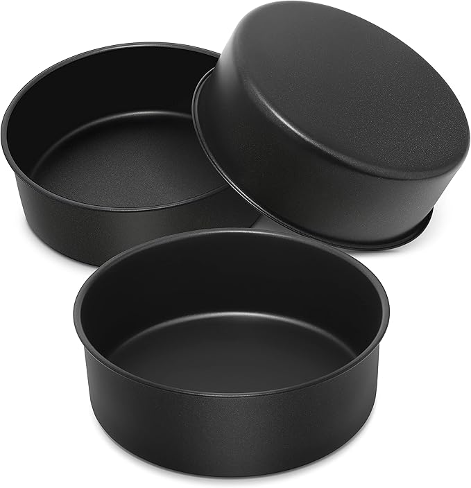 E-far 8 x 3 Inch Cake Pan Set of 3, Nonstick Stainless Steel Round Cake Pans Tin for Baking Birthday Wedding Layer Cakes, Stainless Steel Core & Non-toxic Coating, Deep & Straight Side