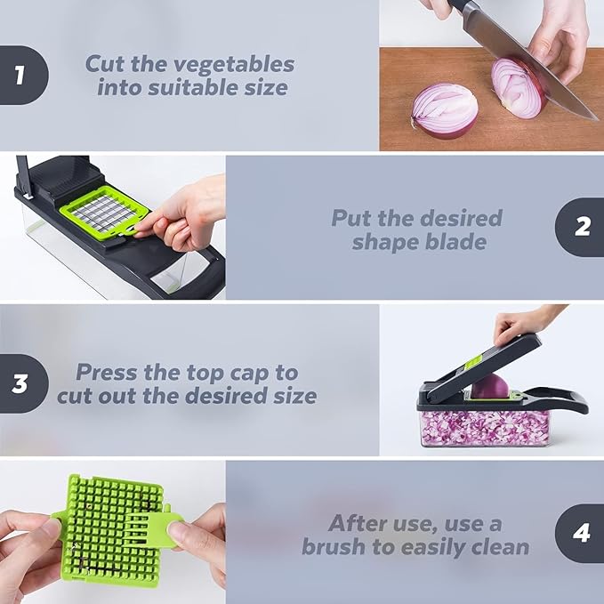 Vegetable Chopper, Pro Onion Chopper, 14 in 1Multifunctional Food Chopper, Kitchen Vegetable Slicer Dicer Cutter,Veggie Chopper With 8 Blades,Carrot and Garlic With Container (Gray) (Gray)