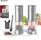 Electric salt and pepper grinder set with LED light. With USB port. Stainless steel automatic refillable 5 adjustable coarseness grinder