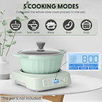 BUYDEEM LP55 5-in-1 Slow Cooker, Compatible with Various Cookwares, Multi-Cooker with Two Temperature Settings, Auto Keep Warm for 2H, Cozy Greenish, Pot Not Included