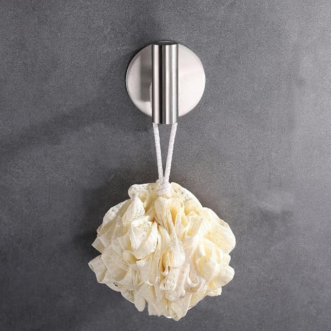 Self Adhesive Hooks 304 Stainless Steel Heavy Duty Hangers Without Nails for Bathrooms Kitchen Livingroom Garage Hotel Towel Hook-2 Pack (Silver)