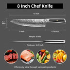 Sunnecko 8 Inch Chef Knife Professional, Sharp Kitchen Knife Damascus Chefs Knife Vg10 High Carbon Stainless Steel