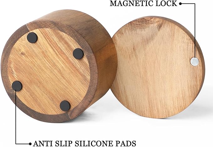 Acacia Wood Spice Boxs with Swivel Cover for Kitchen Countertop,Salt Keeper with Built-in Spoon,Modern Farmhouse Kitchen Decoror for Storing Seasonings (Labeled Salt)