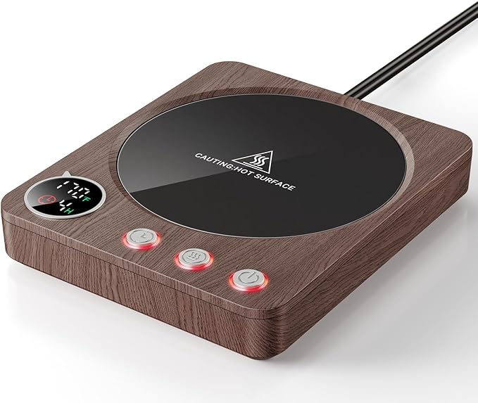 SWEETFULL Coffee Mug Warmer – 36W Coffee Cup Warmer for Desk with Smart Display & Auto Shut-Off, Candle Warmer, Electric Cup Warmer for Coffee, Milk and Tea, for Women & Men (Wood)