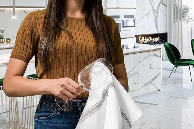 Dish Towels Set (Value Pack of 15) Size 15x25 Inch, 100% Cotton Soft & Absorbent Linen Kitchen Towels, Tea Towels, Reusable Cleaning Cloths for Household Cleaning (Grey)