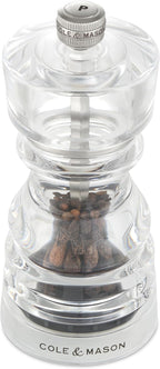 Cole & Mason London Refillable Spice Mill - Kitchen & Home Accessory - Table Black Pepper Grinder - Pepper Mill with Carbon Steel Mechanism - 5", Acrylic