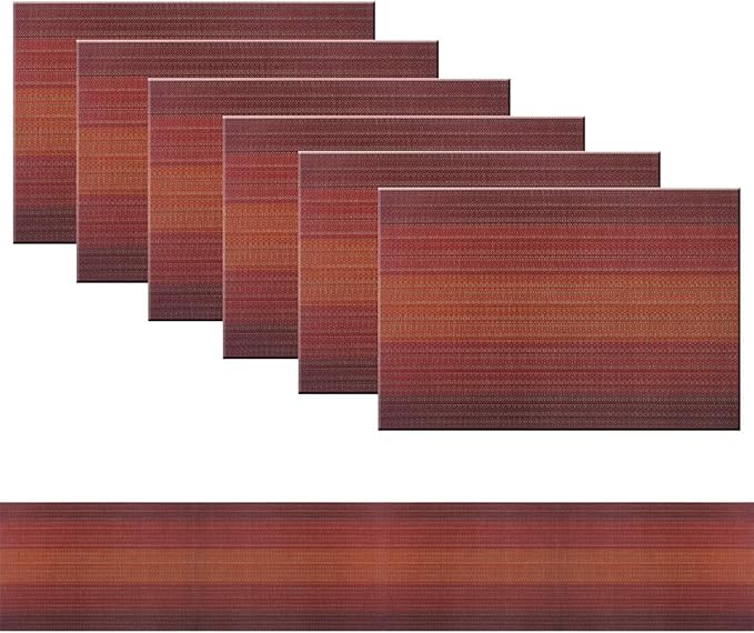 PIGCHCY Placemats Set of 6 and Table Runner,Heat Resistant Vinyl Woven Washable Table mats Sets (6 Placemats+1 Table Runner,Scarlet Red)