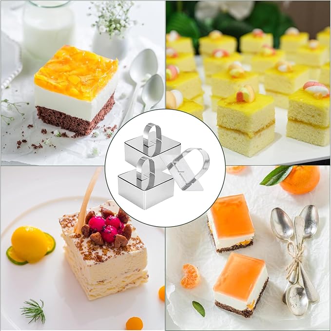 Uncle Jack 4 Pieces Food Ring Molds Set, Stainless Steel Cake Ring Mold with Pusher, for Kitchen Tools, Baking Pastry, Cake, Mousse (Include 4 Rings and 2 Pushers)