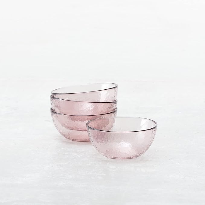 Fortessa Los Cabos Glass Dinnerware Collection, Cereal Salad Fruit Bowl (Set of 4), 6 Inch/21oz, Pink