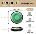 Ceramic Dinner Plates Set of 4, 6 Inch Large Porcelain Pasta and Salad Plates, Stoneware Plate Set for 4, Handmade Round Dishes for Home Decor, Microwave,Oven,and Dishwasher Safe, Green