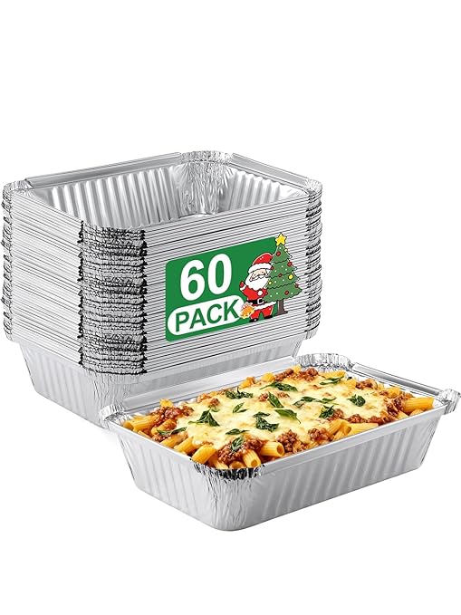 60 Pack 8x6 Disposable Aluminum Pans Aluminum-Foil-Pans-Tin-Foil-Baking-Pans-Tin-Trays-Food-Containers-for-Meal-Prep-Cooking-Roasting-Heating