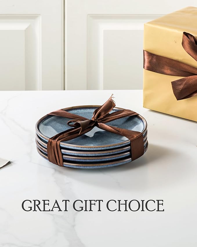 UNICASA Ceramic Dessert Plates - Dinner Salad Plates Set of 4, 8.25 Inch Round Serving Dishes Set for Pasta - Stoneware Dinnerware Set Kitchen, Dishwasher, Microwave & Oven Safe (Blue)