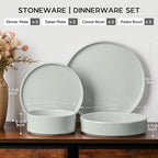 Stoneware Dinnerware Sets, Onader 8 Piece Plates and Bowls Dishes Sets for 2, Speckled Kitchen Dishware Dining Ware with Double Bowl – Pale Sage Green