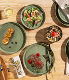 TheTerra Ceramic Dinnerware Sets for 4, 12 Pieces Porcelain Lightweight Plates and Bowls Sets, Scratch Resistant Dish Set, Oven & Microwave & Dishwasher Safe, Brown Green