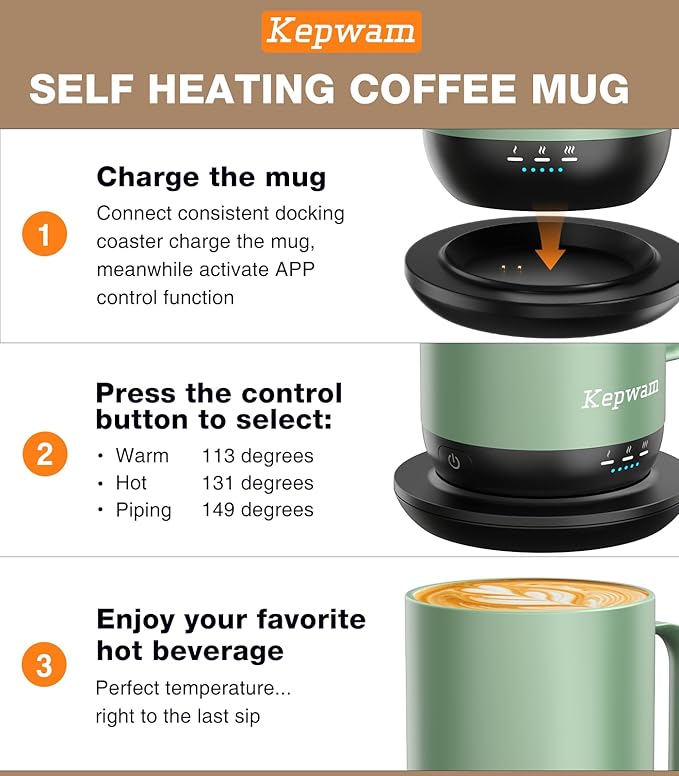 Self-Heating Coffee Mug T1, 16oz Rechargeable Heated Coffee Mug, Smart Coffee Warmer Mug with App-Controlled,Advanced Temperature-Controlled Heating Coffee Gifts for Women Men Coffee Lover