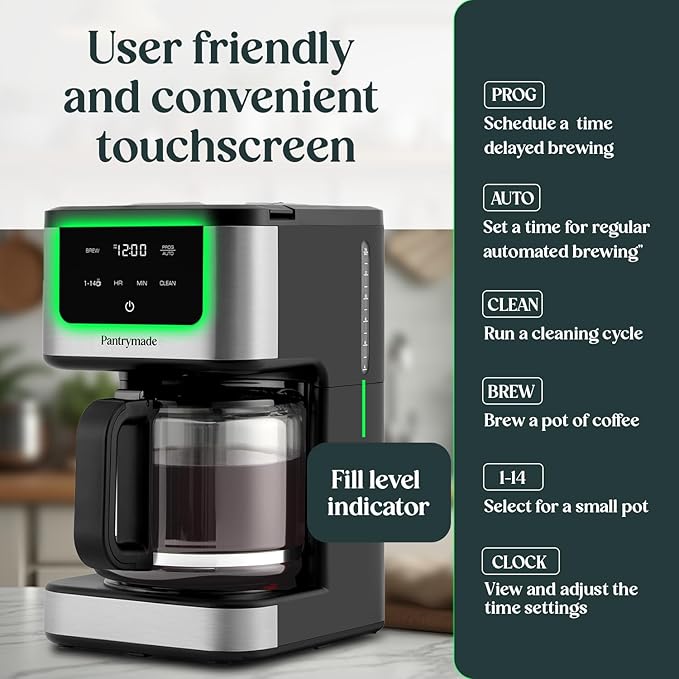 Deluxe 14 Cup Programmable Drip Coffee Maker with Glass Carafe | Large Capacity Coffee Maker 14 Cup with, Auto Shut-Off & Timer | Classic Black