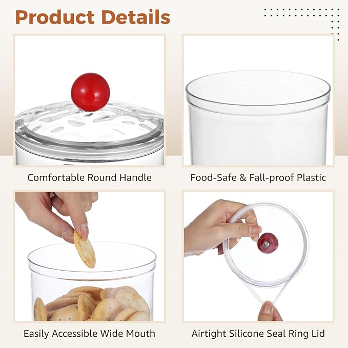 2 Pcs Plastic Candy Jars, Clear Storage Containers with Lids, Airtight Food Storage Canisters, Wide Mouth Apothecary Jars, Kitchen Organization Containers, 47 oz & 30 oz