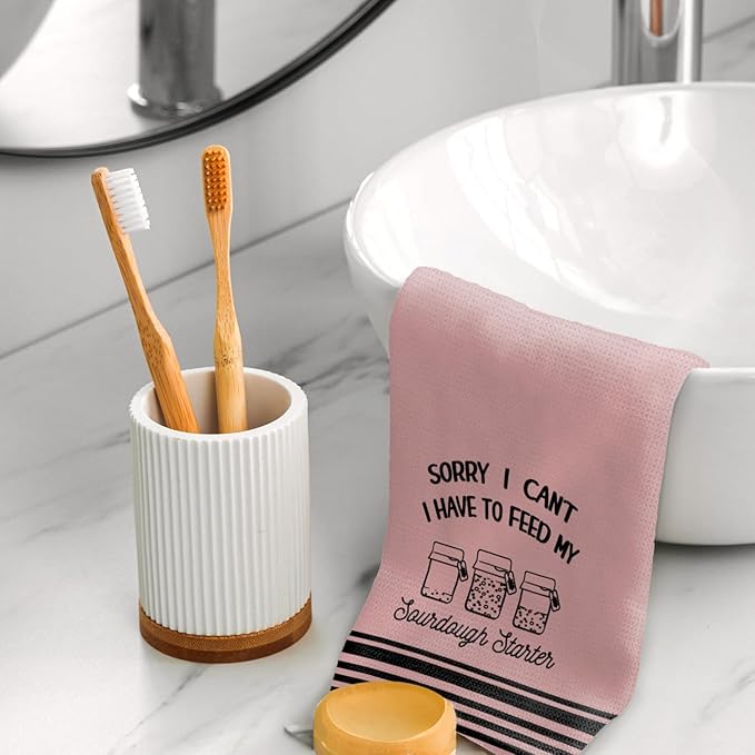 Funny Sourdough Baking Kitchen Towels, Gifts for Sourdough Bakers Tea Dish Towels for Kitchen, Baking Lover Gifts Decorative Hand Towels, 16x24 Inch Pink Background