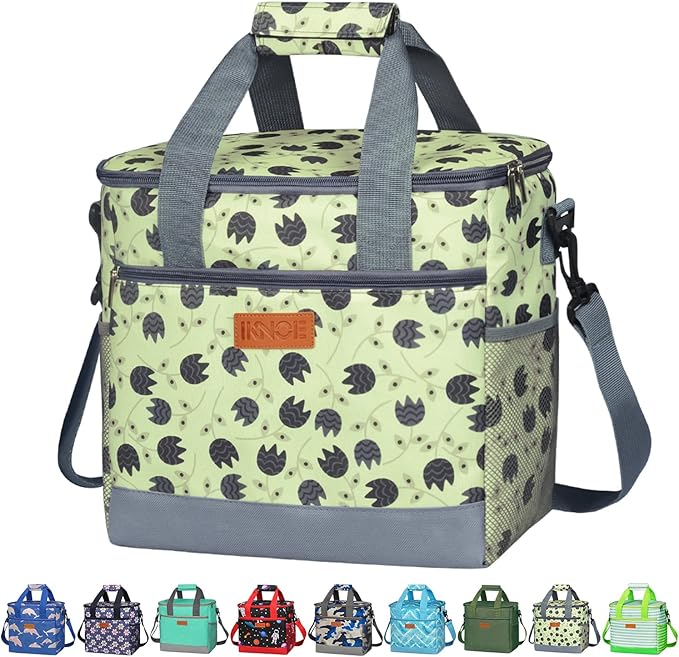 iknoe Large Cooler Bag Collapsible, 15L Insulated Bags, Leakproof Lunch Cooler Tote with Multi-Pockets for Adult, Insulated Lunch Box for Beach, Picnic,Work, Leaf 24-Can