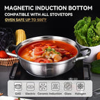 LOLYKITCH 13 Inch Tri-Ply Stainless Steel Sauté Pan with Lid,Everyday Pan,Kadhai,Jumbo Cooker,5 QT Induction Cooking Pot,Dishwasher and Oven Safe
