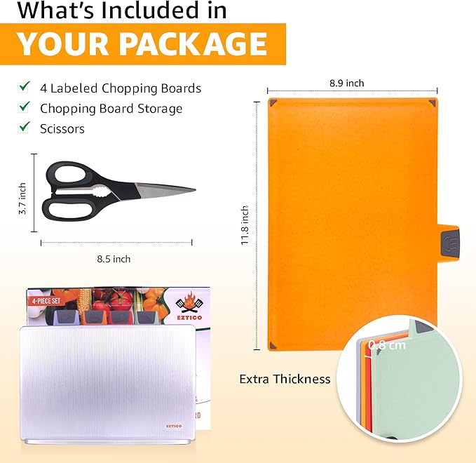 4-Piece Non-Toxic Cutting Board Set with Premium Scissors and Holder (Tall Silver)