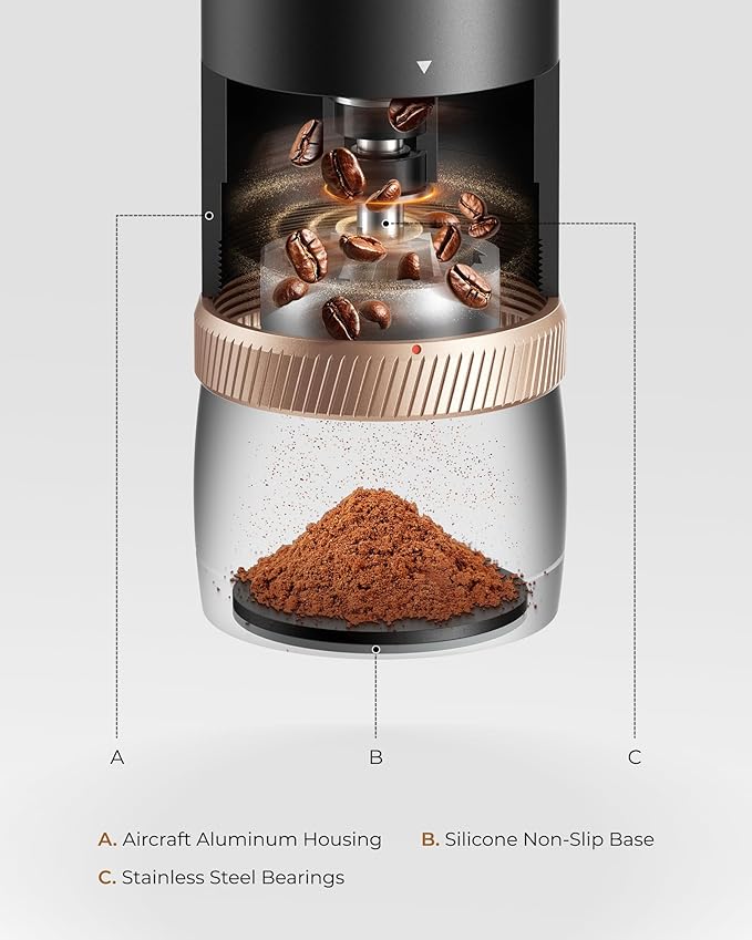 FORLIM Portable Electric Coffee Grinder, Cordless Rechargeable Coffee Bean Grinder with 80 Scale Precise Grinding Settings, Double-Click Start, 10-Blade Conical Burr Coffee Grinders, Clog‑Protection